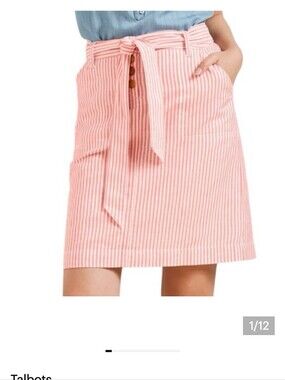 Talbots Pink and White Striped A-Line Linen-Blend Skirt